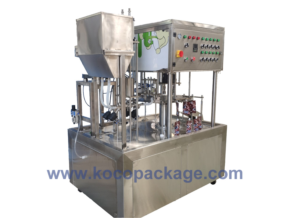 Stand-up juice pouch filling and capping machine